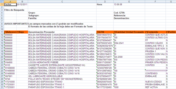 Carga Masiva GTIN - Excel